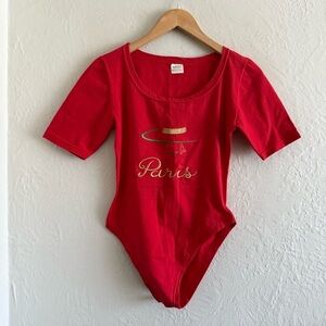 ⚡️10$ sale⚡️ Vintage 90s Red Bodysuit Paris Gold Embroidery Size S/M